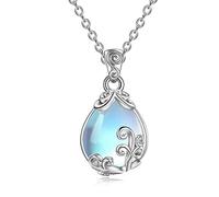 POPLYKE Collier avec pendentif en forme de goutte d'eau en argent sterling et pierre précieuse - Bijoux en cristal pour femme, 14mm, Argent sterling, Pierre de lune