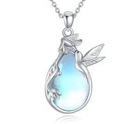 POPLYKE Collier avec pendentif libellule/phénix/raie/colibri en argent sterling avec pendentif en pierre de lune en forme de larme - Bijoux cadeaux pour femme, Argent sterling