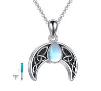 POPLYKE Collier avec urne funéraire en argent sterling pour cendres - Pour femme - Avec ailes de cœur et ailes - Pour homme, 20*26, Argent sterling, Pierre de lune