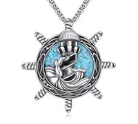 POPLYKE Collier boussole / phare en argent sterling 925 - Nœud celtique - Bijoux pour homme et femme, 27*27mm, Argent sterling, Turquoise