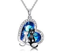 POPLYKE Collier chat en argent sterling noir/blanc cœur/lune/pierre de lune/cristal irlandais bijoux cadeaux pour femmes, 0,8 x 1,14 Zoll (inklusive der Länge der Bügel), Argent sterling, Ormeau