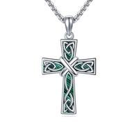 POPLYKE Collier croix celtique pour homme en argent sterling 925 avec pendentif en malachite - Bijoux religieux irlandais pour homme et femme