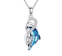 POPLYKE Collier dauphin en argent sterling 925 avec pendentif infini deux dauphins en cristal - Bijoux pour femmes - Cadeaux de Noël