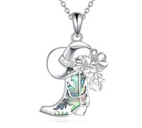 POPLYKE Collier de cowgirl en argent sterling avec cowboy et cowboy - Collier cowboy - Collier coquillage d'ormeau - Bijou occidental pour femmes et hommes (bateau de cowboy)