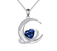 POPLYKE Collier en argent sterling 925 avec pendentif en forme de cœur et lune - Bijou d'anniversaire pour femme, amante, Saint-Valentin