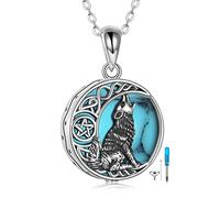 POPLYKE Collier en argent sterling avec pendentif loup et lune - Cadeau pour femme - Nœud celtique - Bijoux pour homme et fille - 45,7 cm + 5,1 cm, 18*18, Métal, ourson