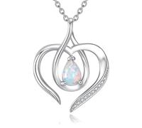 POPLYKE Collier en forme de cœur pour femme en argent sterling avec opale et pierre précieuse pour toujours l'amour