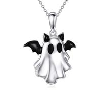 POPLYKE Collier fantôme chauve-souris en argent sterling avec nœud de sorcière - Collier d'Halloween - Collier effrayant pour Halloween, anniversaire, Noël - Bijoux pour femme, 1.24*0.89 inch (31.6