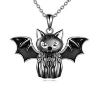 POPLYKE Collier fantôme, collier chauve-souris, collier noeud de sorcière, collier chauve-souris en argent sterling, collier Halloween, collier effrayant, collier de sorcière, Halloween, anniversaire