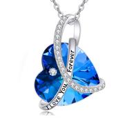 POPLYKE Collier « Ich liebe dich für immer » en argent sterling 925 avec pendentif en forme de cœur avec cristaux Bule d'Autriche - Cadeau de Noël pour femme