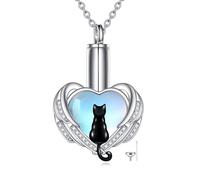 POPLYKE Collier urne de chat pour cendres en argent sterling avec pendentif cœur noir et pierre de lune pour animal domestique, cadeau pour femme