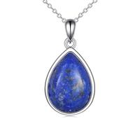 POPLYKE Larimar/pierre de lune/labradorite/opale/onyx/lapis-lazuli/turquoise/malachite Collier pour femme en argent sterling en forme de goutte d'eau Bijoux pendentif naturel cadeaux, m, Argent