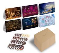 PopManko Lot de 24 cartes de bonne année 2024, multipack de cartes de vœux du Nouvel An avec enveloppes et autocollants de bonne année, assortiment en vrac 2024, cartes de réveillon du Nouvel An pour