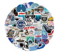 POPNWOW Jaws - Lot de 50 autocollants en vinyle imperméables - Pour bagages, valises de voyage, ordinateur portable, MacBook, iPad, téléphone, bouteille d'eau, vélo, moto, skateboard, guitare