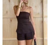 PoPoHouse Femmes 100% Coton 2 Pièces Set, Débardeur Sexy Dos Nu + Short Ample et Confortable, Convient pour décontracté, Bureau, Trajet, Plage d'été, Élégant Marron L,M,S,XLUnicoloreTissu tissé