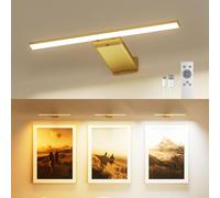 PopoIron Applique Murale pour Tableau Rechargeable avec Télécommande, Lampe Sans Fil Batterie 12000mAh, 3 Couleurs & 5 Luminosités, Éclairage pour Cadre, Galerie, Chambre, Couloir, Salon, Or, 1 Pièce