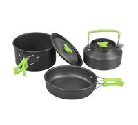 Popote de camping 3 pcs - Casserole, poêle et bouilloire - Alliage d'aluminium - Légère et compacte - Pour 2 à 3 personnes