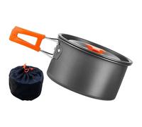 Popote de camping, casserole portable légère en alliage d'aluminium avec poignée pliante grise et orange, sac de transport en maille, 17 x 8,7 cm, pour cuisson en pleine nature, randonnée, solo