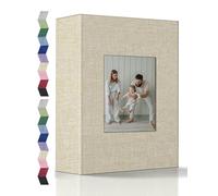 Popotop Album photo de 10 x 15 à 100 photos avec 100 pochettes verticales, couverture en lin pour photos de famille, anniversaire de mariage, vacances de bébé