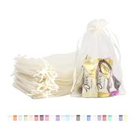 POPOYU 100Pcs Sachet Organza Beige, 10×15cm Pochette Bijoux, Sachet Lavande Vide, Tulle Dragées, Sachet Dragees, Pochon Bijoux, Sac Organza, Sac Cadeau Tissu, Jewellery Drawstring Bag, Pochons