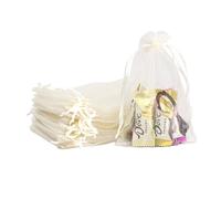 POPOYU 100Pcs Sachet Organza Beige, 9×12cm Pochette Bijoux, Sachet Lavande Vide, Tulle Dragées, Sachet Dragees, Pochon Bijoux, Sac Organza, Sac Cadeau Tissu, Jewellery Drawstring Bag, Pochons
