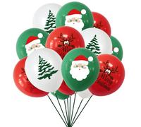 POPOYU 15 Pièces Ballons de Fête, 12 Pouces Sapin de Noël Latex Imprimés, Rouge Blanc Vert Noël, Décoration pour Enfant Fille Garçon Anniversaire