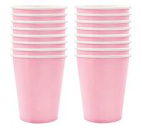 POPOYU 16 Pièces Gobelet Jetable Rose en Papier - Verre en Carton Joyeux Anniversaire pour Fête, Mariage, Cocktail, Boissons, Restauration