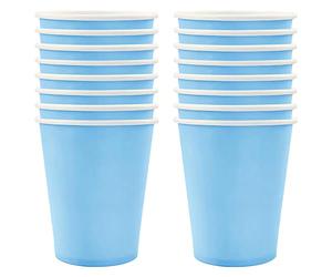 POPOYU 16 Pièces Gobelet Papier Jetable Bleu Clair, Table Papier Verre en Carton Joyeux Anniversaire, Gobelet de Fête pour Cocktail, Boissons, Restauration