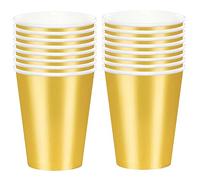 POPOYU 16 Pièces Gobelets Jetables en Carton Or, Gobelets Jetables pour Enfant et Café, Gobelet Papier Anniversaire, Gobelet Enfant École, Verres Jetables pour Bureau, Automne, Fête, Cocktail, Mariage