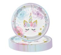 POPOYU 16Pcs Vaisselle Assiette Papier 23cm, Licorne Party Violette Kit Vaisselles Anniversaire Assiette, CouViolettes de Fête, Enfants Party, Mariages, Baby Shower Decorations pour 16 Invités