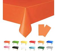 POPOYU 2 Pièces Nappe Orange Jetable Plastique Rectangulaire, Imperméable pour Extérieur, Jardin, Anniversaire, Picnic, Noël, Mariage - 137 * 274cm