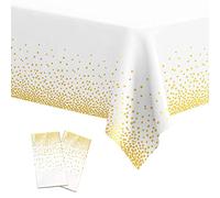 POPOYU 2 Pièces Nappes à Pois Jetables Rectangulaire, Nappe Blanche Anniversaire Nappe Confettis de Point Doré, 137x274cm Nappes Plastique Fete pour Picnic,Exterieur,Jardin,Automne,Noël,Halloween