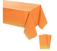 POPOYU 2 Pièces Nappes à Pois Jetables Rectangulaire, Nappe Orange Anniversaire Nappe Confettis de Point Doré, 137x274cm Nappes Plastique Fete pour Picnic,Exterieur,Jardin,Automne,Noël,Halloween
