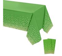 POPOYU 2 Pièces Nappes à Pois Jetables Rectangulaire, Nappe Vert Anniversaire Nappe Confettis de Point Doré, 137x274cm Nappes Plastique Fete pour Picnic,Exterieur,Jardin,Automne,Noël,Mariage