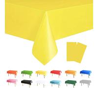 POPOYU 2 Pièces Nappes Jaune Jetable Plastique Rectangulaire, Nappe Anniversaire Nappe Exterieur Impermeable Jardin, 137*274cm Nappes Fete pour Picnic,Exterieur,Jardin,Automne,Halloween,Noël,Mariage