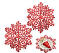 POPOYU 2 Pièces Set de Table Flocon Neige,Napperon de Table évidé Rouge PVC,Antidérapant|Résiste Chaleur|Lavable Pad de Noël Table Décoration pour Cuisine Restaurant Table à Manger(A)