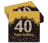 POPOYU 20 Pièces Serviette Papier Anniversaire 40 Ans,Serviettes Noir et Or Decoration Joyeux Anniversaire,Mini Serviette Papier Décorées de Fête pour Deco Table Anniversaire 40 ans Femme Hommes