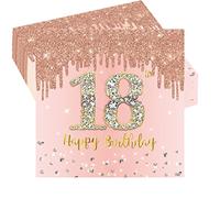 POPOYU 20 Pièces Serviette Papier Rose et Or Decoration Joyeux Anniversaire 18 Ans, Mini Serviettes Jetables pour Déco Table Anniversaire Fille