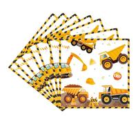 POPOYU 20 Pièces Serviettes en Papier Vaisselle Anniversaire à Thème Chantier pour Garçons, 33x33cm Tissues Véhicule Idéal pour Fêtes d'Enfants, Excavatrice Table Décoration Joyeuse - 16 Invités