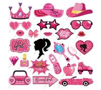 POPOYU 25PCS Accessoires de Photobooth et Cadres Photo Gonflables de Barbie,Masques Faciaux Photobooth Fête de Barbie DIY Photo Booth Props pour Décoration de Barbie,Fournitures De Fête De Barbie