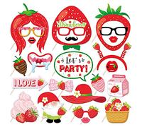 POPOYU 25PCS Accessoires de Photobooth et Cadres Photo Gonflables de Fraise,Masques Faciaux Photobooth Fête de Fraise DIY Photo Booth Props pour Décoration de Fraise,Fournitures De Fête De Fraise