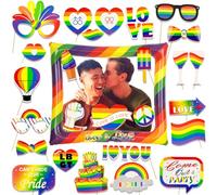 POPOYU 27PCS Accessoires de Photobooth et Cadres Photo Gonflables de Rainbow LGBTQ,Masques Faciaux Photobooth Fête de Rainbow LGBTQ DIY Photo Booth Props pour Décoration de Rainbow LGBTQ,Fournitures