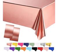 POPOYU 2Pcs Nappe Or Rose Plastique, 54x108 Pouces Rectangulaire, Imperméable pour Table Fête, Protection Noël, Picnic, Anniversaire, Jardin, Mariage, Décoration