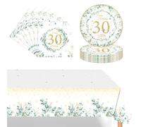 POPOYU 37 Pièces Assiette Vaisselle Anniversaire Kit,Vert sauge Decoration Anniversaire Vaisselle 30 Ans Femmes Hommes,Nappe Papier Assiette Serviette pour Decoration Anniversaire 30 Ans Cadeau