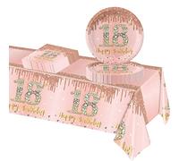 POPOYU 37 Pièces Assiette Vaisselle Jetable Anniversaire Kit,Or Rose Decoration Anniversaire Vaisselle 18 Ans Garçon Fille,Nappe Papier Assiette Serviette pour Decoration Anniversaire 18 Ans Cadeau