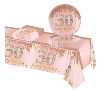 POPOYU 37 Pièces Assiette Vaisselle Jetable Anniversaire Kit,Or Rose Decoration Anniversaire Vaisselle 30 Ans Garçon Fille,Nappe Papier Assiette Serviette pour Decoration Anniversaire 30 Ans Cadeau