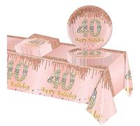 POPOYU 37 Pièces Assiette Vaisselle Jetable Anniversaire Kit,Or Rose Decoration Anniversaire Vaisselle 18 Ans Garçon Fille,Nappe Papier Assiette Serviette pour Decoration Anniversaire 18 Ans Cadeau