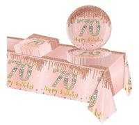 POPOYU 37 Pièces Assiette Vaisselle Or Rose Decoration Anniversaire Kit, Nappe Papier Assiette Serviette pour Decoration Anniversaire 50 Ans Cadeau