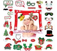 POPOYU 37PCS Accessoires de Photobooth et Cadres Photo Gonflables de Noël, Masques Faciaux pour Fête DIY, Photo Booth Props pour Décoration et Fournitures De Fête