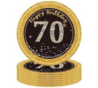 POPOYU Assiettes Jetables Anniversaire 70 Ans Noir,16 Pièces 18cm Assiette Anniversaire Décorative Hommes Femmes,Assiette Dessert pour Fêtes Joyeux Anniversaire Decoration,Kit Vaisselle Anniversaire